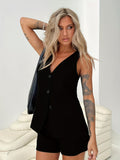 Chic Solid Color V-Neck Vest Jacket - Fashionable Button Front, Sleeveless & Elegant - Perfect Everyday Womens Clothing