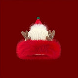 1pc Elegant Polyester Knitted Santa Hat with Faux Fur Trim and Reindeer Antlers - Festive Christmas Party Accessory and Gift for Men