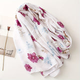 White Bottom Purple Flower Scarf Elegant Fresh Tassel Thick Warm Shawl Autumn Winter Middle East Windproof Scarf