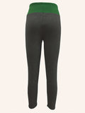 Color Block Fleece Skinny Leggings, Casual High Waist Thermal Leggings, Women's Clothing