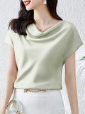 themeisles Solid Color Short Sleeves Loose One-Shoulder T-Shirts Tops