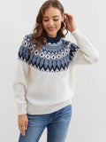 Vintage Chic Fair Isle Crew Neck Sweater - Soft, Warm, and Cozy Long Sleeve Knitwear for Fall and Winter - Women's Classic Clothing for Casual Daily Wear