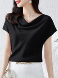 themeisles Solid Color Short Sleeves Loose One-Shoulder T-Shirts Tops