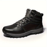 Plus Size Men's Trendy High Top Boots With Warm Plush Lining, Comfy Non Slip Lace Up Thermal Shoes, Winter