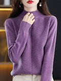 themeisles Urban Long Sleeves Solid Color Half Turtleneck Sweater Tops