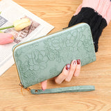 Vintage Floral Embossed Long Wallet For Women, Zipper Closure, Large Phone Clutch Purse With Wristlet