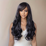 Coffee Brown Luxury Wavy Wig - Smooth Bevelled Edges, Heat-Resistant Fiber - 26 Everyday Synthetic Hair for Women