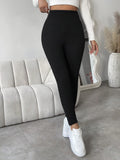 Women's Cozy Fleece-Lined Leggings - Solid Color, Stretchy Casual Pants for Fall & Winter