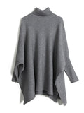 themeisles Simple Loose Solid Color High-Neck Batwing Sleeves Sweater