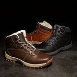 Plus Size Men's Trendy High Top Boots With Warm Plush Lining, Comfy Non Slip Lace Up Thermal Shoes, Winter