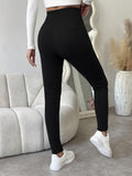 Women's Cozy Fleece-Lined Leggings - Solid Color, Stretchy Casual Pants for Fall & Winter