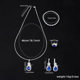 4-Piece Elegant Women's Stainless Steel Blue Teardrop Jewelry Set, Luxurious Style, Includes Necklace, Bracelet, Ring, And Earrings