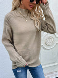 themeisles Stylish Long Sleeves Loose Solid Color High-Neck Sweater Tops