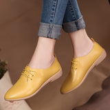 Womens Chic Solid Color Flat Oxfords - Ultra-Comfortable Pointed Toe Lace-Ups - Perfect All-Match Commuter & Office Shoes