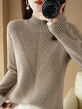 themeisles Urban Long Sleeves Solid Color Half Turtleneck Sweater Tops