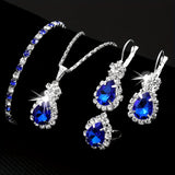 4-Piece Elegant Women's Stainless Steel Blue Teardrop Jewelry Set, Luxurious Style, Includes Necklace, Bracelet, Ring, And Earrings