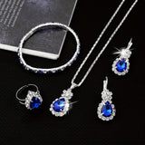 4-Piece Elegant Women's Stainless Steel Blue Teardrop Jewelry Set, Luxurious Style, Includes Necklace, Bracelet, Ring, And Earrings