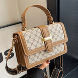 Trendy Classic Print Shoulder Square Bag, Top Handle Flap Crossbody Bag, Women's Colorblock Wallet