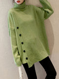 themeisles Buttoned Asymmetric Thick Loose High-neck Sweater Tops Pullovers Knitwear