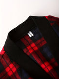 Cozy Men's Plaid Fleece Bathrobe - Warm Long Sleeve V-neck Lounge Wear with Pockets and Belt