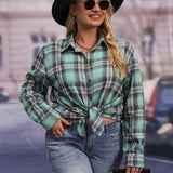 Plus Size Plaid Print Shirt - Relaxed Casual Long Sleeve Button Up with Lapel Collar and Loose Fit - Designed for Womens Plus Size Clothing Collection