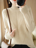 themeisles Urban Long Sleeves Solid Color Half Turtleneck Sweater Tops