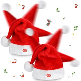 1pc Festive Holiday Musical Santa Hat for Women, Singing and Dancing Christmas Cap with Light and Sound, Polyester and Spandex, Non-Feather, One Size Fits All, Christmas Party Accessory and Gift