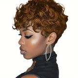 Short Wigs for Black Women Short Curly Pixie Cut Wigs with Bangs Pixie Wig Fluffy Heat Resistant Synthetic Fiber Wigs Natural Daily Full Machine Hair Replacement Wigs