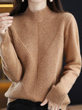 themeisles Urban Long Sleeves Solid Color Half Turtleneck Sweater Tops