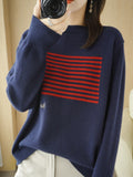 themeisles Casual Loose Long Sleeves Striped Round-Neck Sweater Tops