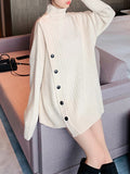 themeisles Buttoned Asymmetric Thick Loose High-neck Sweater Tops Pullovers Knitwear