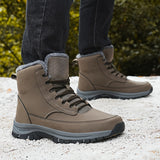 Men's Trendy Solid High Top Hiking Boots, Comfy Non Slip Casual Thermal Shoes, Winter & Autumn