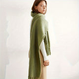 Simple Green Tassel Chunky Scarf, Leisure Style Thick Warm Shawl, Winter Coldproof Windproof Long Scarf For Women