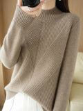 themeisles Urban Long Sleeves Solid Color Half Turtleneck Sweater Tops