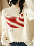 themeisles Casual Loose Long Sleeves Striped Round-Neck Sweater Tops