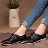 Womens Chic Solid Color Flat Oxfords - Ultra-Comfortable Pointed Toe Lace-Ups - Perfect All-Match Commuter & Office Shoes