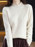 themeisles Urban Long Sleeves Solid Color Half Turtleneck Sweater Tops