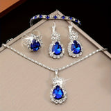 4-Piece Elegant Women's Stainless Steel Blue Teardrop Jewelry Set, Luxurious Style, Includes Necklace, Bracelet, Ring, And Earrings