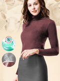 Soft Intimate Turtleneck Stretchy Thermal Underwear, Comfortable Solid Color Long Sleeve Slim Fit Top, Women's Lingerie & Sleepwear