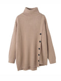 themeisles Buttoned Asymmetric Thick Loose High-neck Sweater Tops Pullovers Knitwear