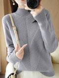 themeisles Urban Long Sleeves Solid Color Half Turtleneck Sweater Tops