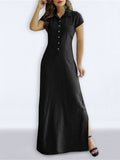 themeisles Split-side Pockets Buttoned Short Sleeves Plus Size Lapel Maxi Dresses