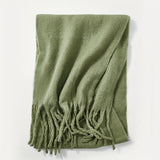 Simple Green Tassel Chunky Scarf, Leisure Style Thick Warm Shawl, Winter Coldproof Windproof Long Scarf For Women