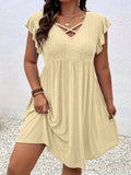 Plus Size Criss Cross Dress - Stunning Eyelet Cut-Out, Flowy Flutter Sleeve, Above Knee Length, Casual Spring & Summer Dress for Women - Designed for Plus Size Women, Part of Our Plus Size Clothing Collection