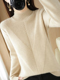 themeisles Urban Long Sleeves Solid Color Half Turtleneck Sweater Tops