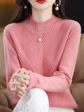 themeisles Urban Long Sleeves Solid Color Half Turtleneck Sweater Tops