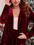 Elegant Velvet Suit Set for Women - Solid Color, Knit Fabric, Polyester, V-Neck, No Detail, Micro Elastic Fit, Christmas Fashion Ensemble