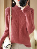 themeisles Urban Long Sleeves Solid Color Half Turtleneck Sweater Tops