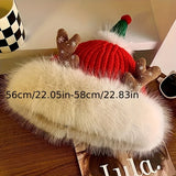 1pc Elegant Polyester Knitted Santa Hat with Faux Fur Trim and Reindeer Antlers - Festive Christmas Party Accessory and Gift for Men