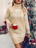 Elegant Long Sleeve Polyester Knit Christmas Dress, H-Shaped Silhouette, No Belt, Polyester Fiber, Elegant Style